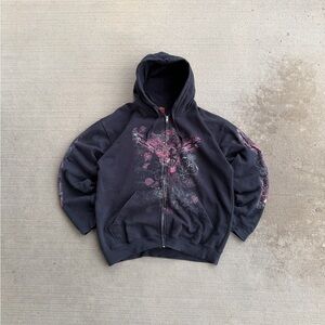 Vintage Hot Leathers Skeleton Key & Lock Grunge Zip Up Hoodie Y2K Unisex Skulls
